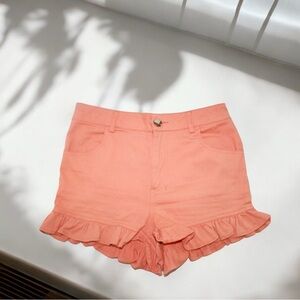 Finders Keepers Peach Ruffle Short Shorts